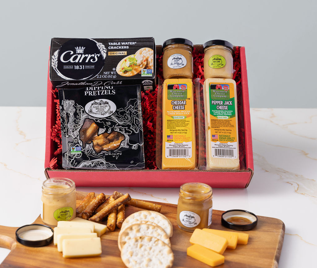 Classic Cheese, Crackers & Pretzel Dipping Gift Box - A Great Charcuterie Gift