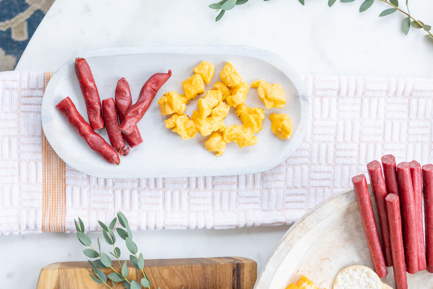 Cheese and beef snacks, featuring cheese curds and meat and cheese sticks