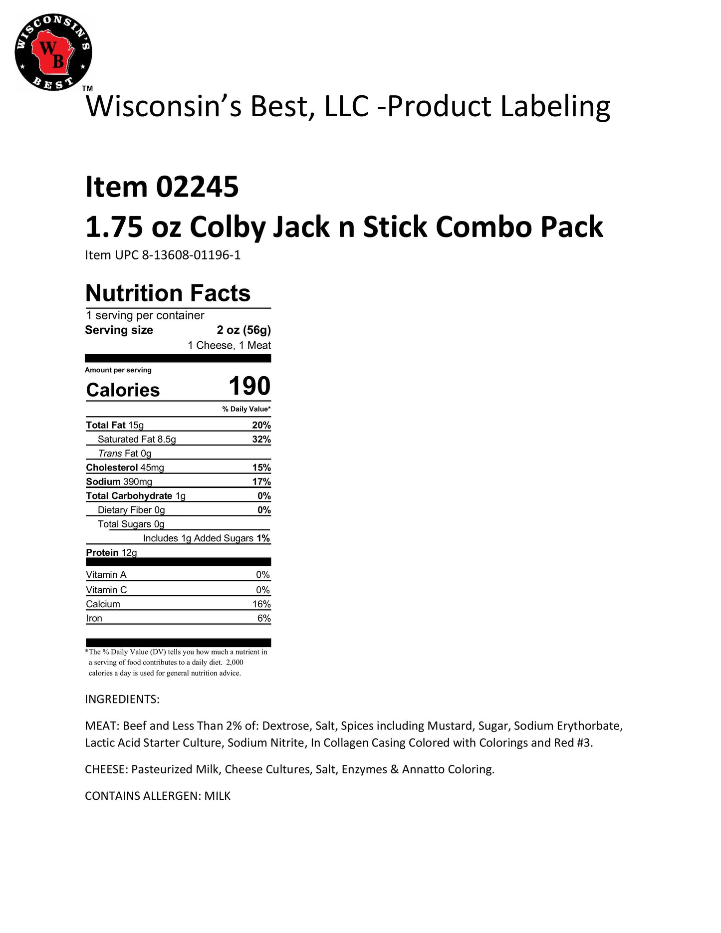 Colby Jack and Beef Stick Combo