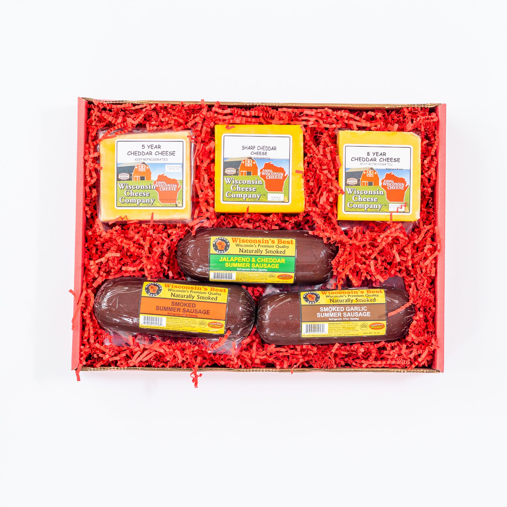 100% Wisconsin AGED Cheddar Cheese & Smoked Summer Sausage Sampler