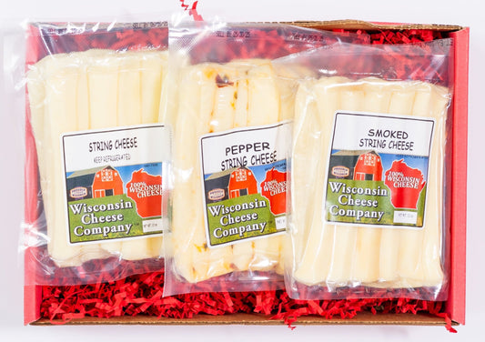 String Cheese Sampler Gift Box. Original String, Pepper and Smoked String. A Great Gift for Birthdays