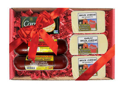 Big Deluxe Brick Cheese, Sausage & Cracker Gift Box - A Great Charcuterie Gift