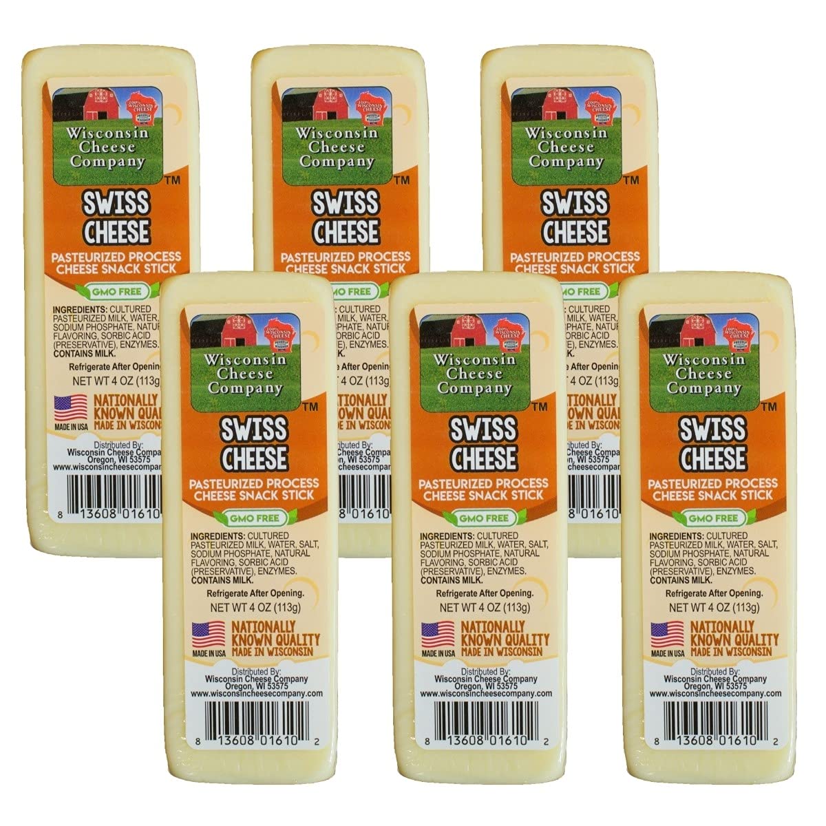 Processed Shelf Stable Swiss Cheese Bars, 4 oz. Per Stick, 6 count