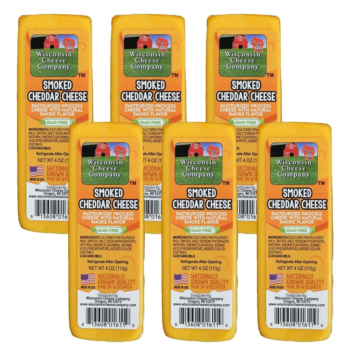 Processed Shelf Stable Smoked Cheddar Cheese Bars, 4 oz. (6 count)