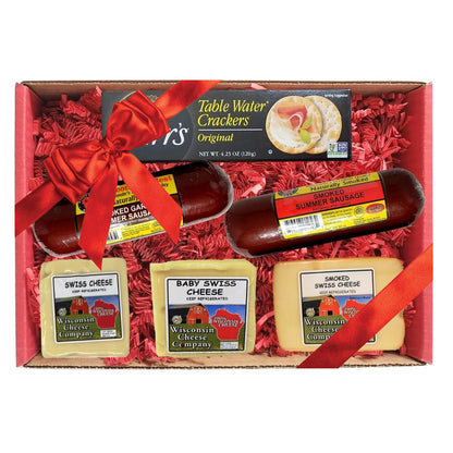 Big Deluxe Swiss Cheese, Sausage & Cracker Gift Box - A Great Charcuterie Gift