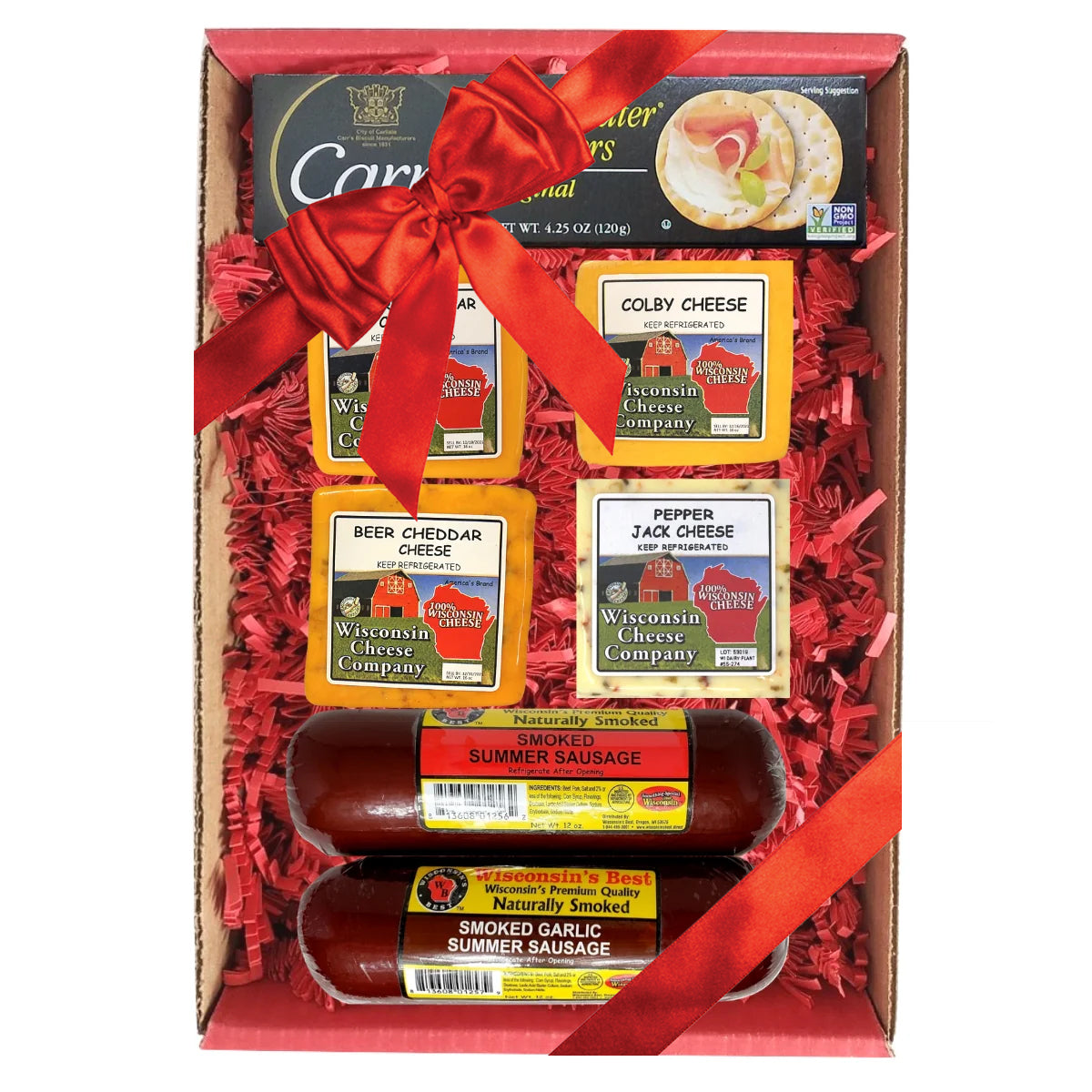 Wisconsin Big Specialty Cheese, Cracker & Sausage Gift Box - A Great Charcuterie Gift