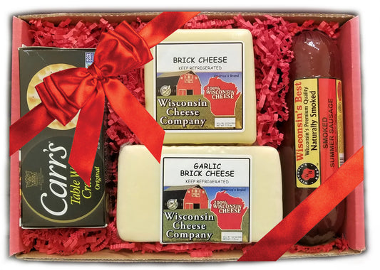 Wisconsin Deluxe Brick Cheese, Sausage & Cracker Gift Box- A Great Christmas & Holiday Gift