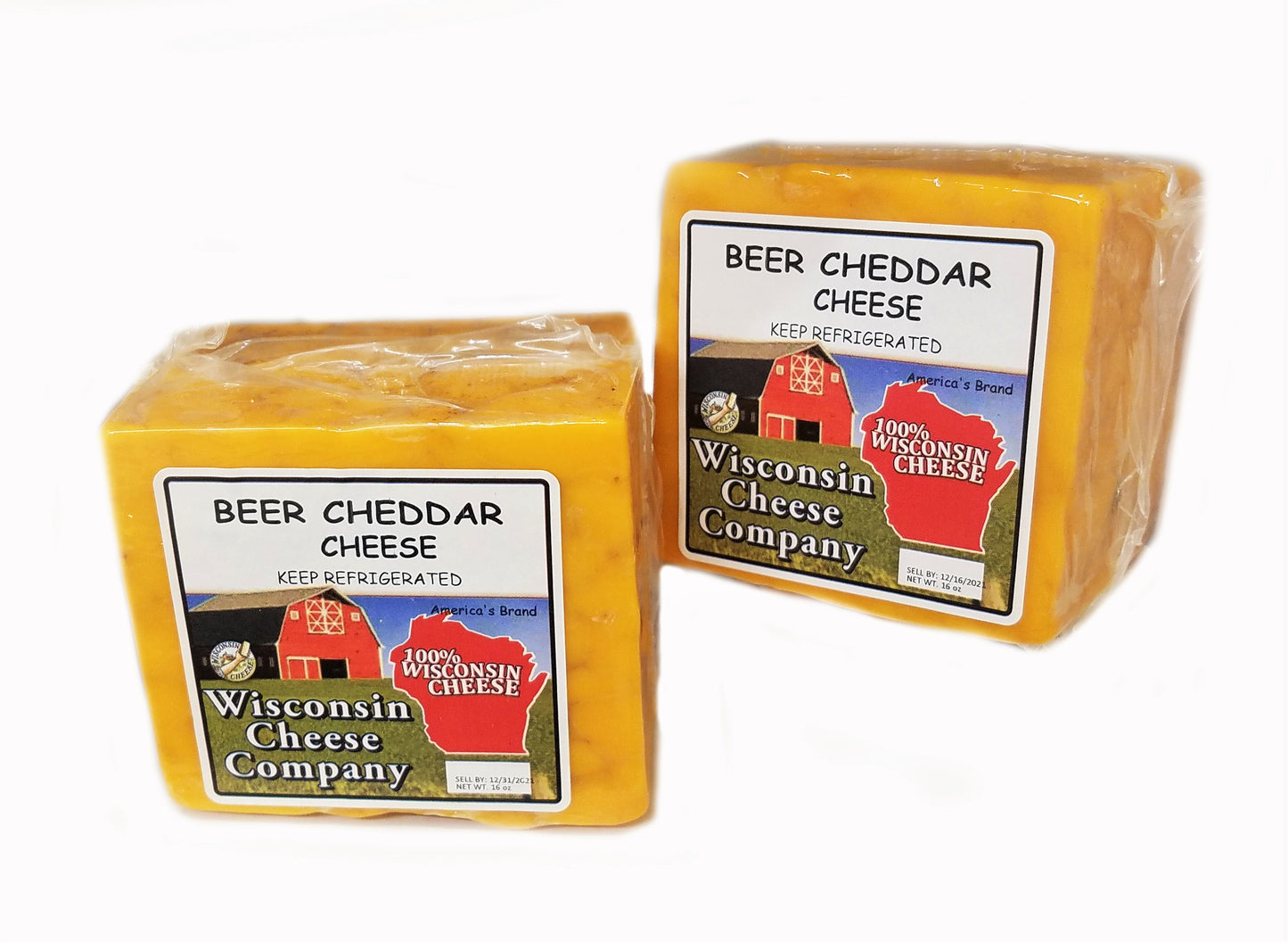 Two blocks of Beer Cheddar Cheese