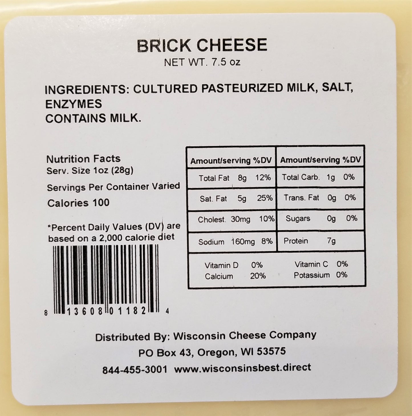 Brick Cheese Blocks (7oz. Per Block) Great for Cheese and Crackers