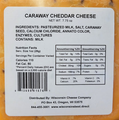 Caraway Cheddar Cheese Blocks (7 oz. Per Block) Great for Cheese and Crackers