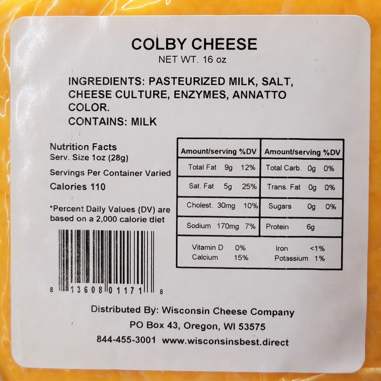 Colby Cheese Blocks (15 oz. Per Block) A Great Cheese and Cracker Snack