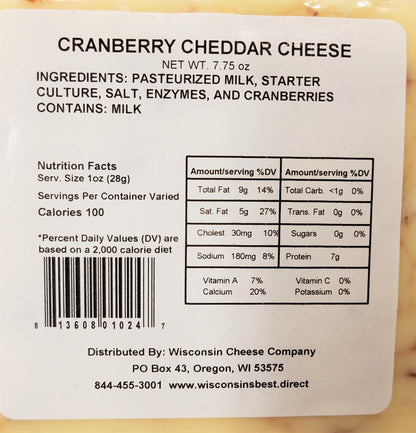 Cranberry Cheddar Cheese Blocks (7 oz. Per Block) Great for Cheese Boards