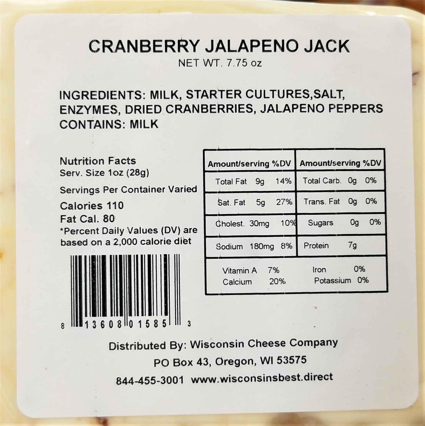 Cranberry Jalapeno Jack Cheese Blocks (7 oz. Per Block) Great for Cheese & Crackers