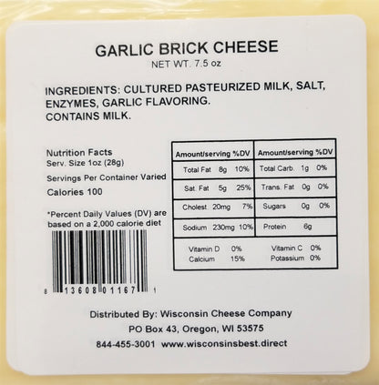 Garlic Brick Cheese Blocks (7 oz. Per Block) Great for Sandwiches