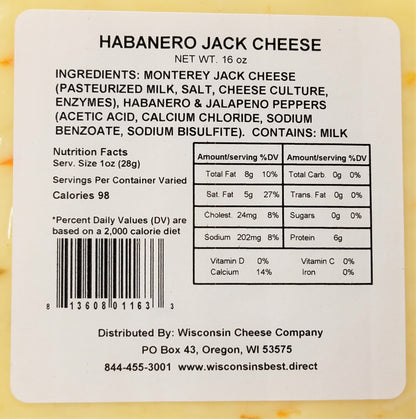 Habanero Jack Cheese Blocks (15 oz. Per Block) A Spicy Cheese and Cracker Snack