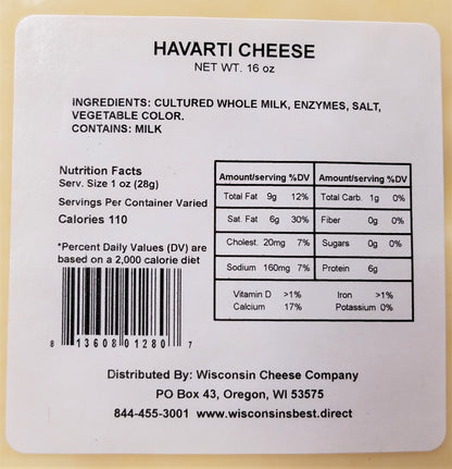 Havarti Cheese Blocks (15 oz. Per Block) Great for Cheese and Cracker Snacks