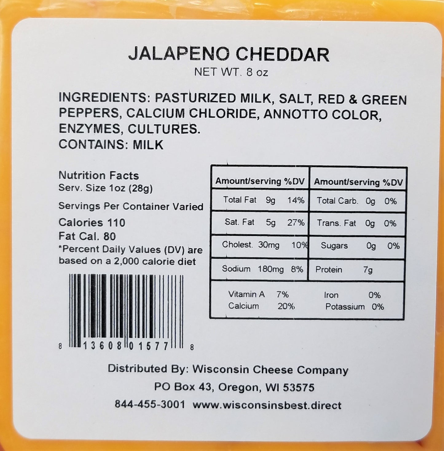 Jalapeno Cheddar Cheese Blocks (7 oz. Per Block) A Cheese and Cracker Snack