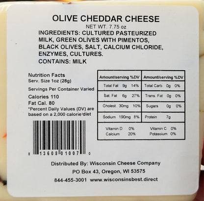 Olive Cheddar Cheese Blocks, 7 oz. Per Block