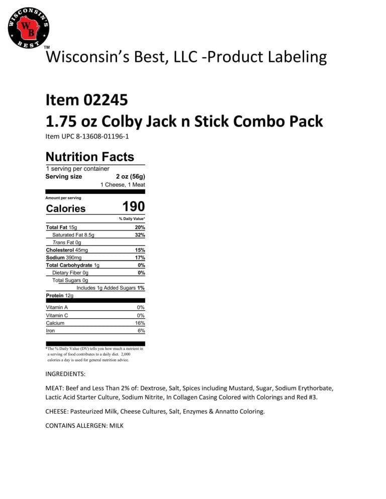 Colby Jack & Beef Stick Snack Packs, 18 Count Gallery Image