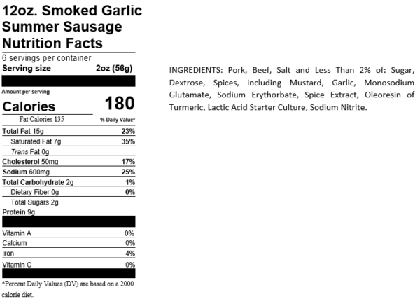 Smoked Garlic Summer Sausage, 12 oz - Image 4