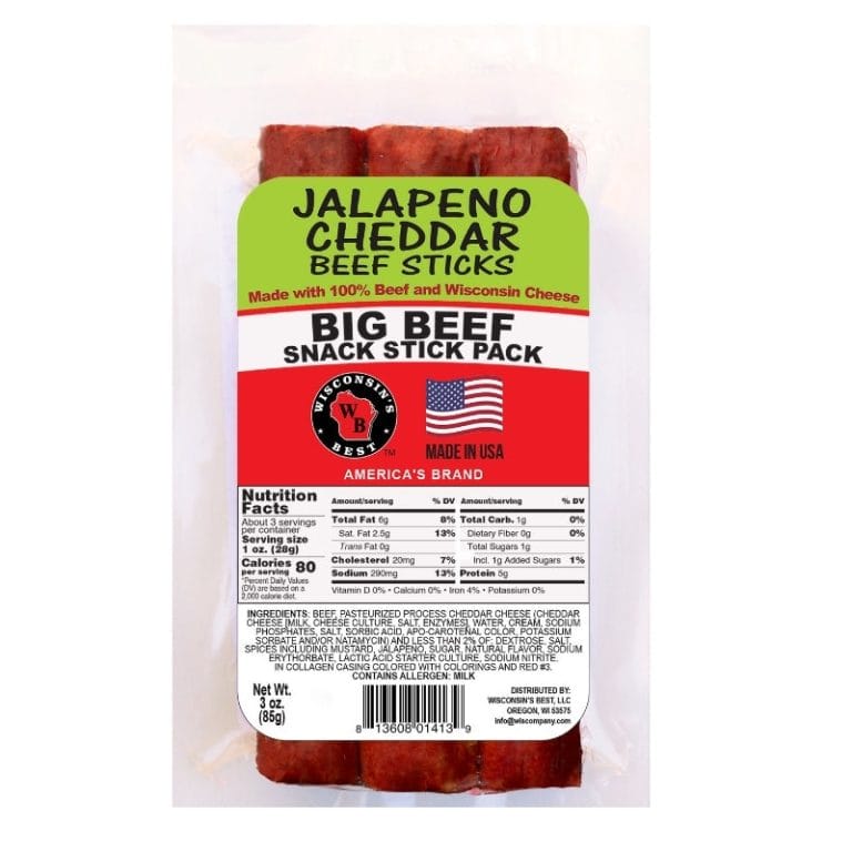 100% Beef & Jalapeno Cheddar Snack Sticks, Individually Wrapped (12 Pack)