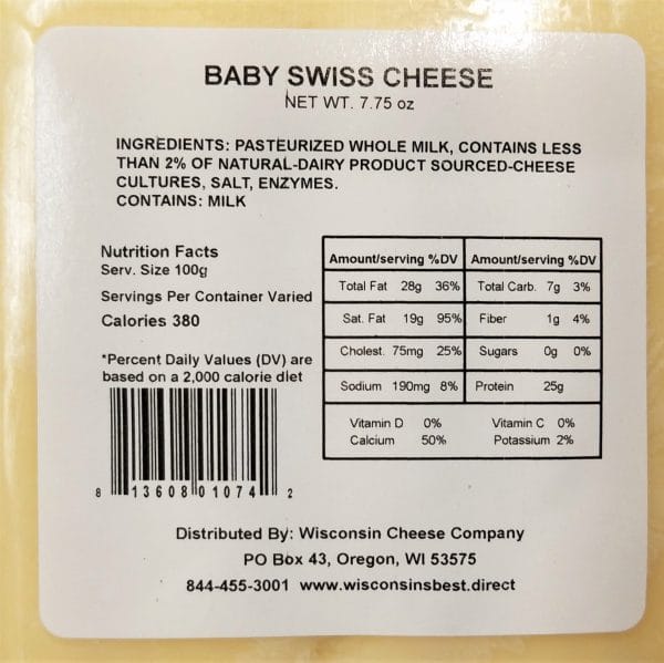 Baby Swiss Nutritional Label