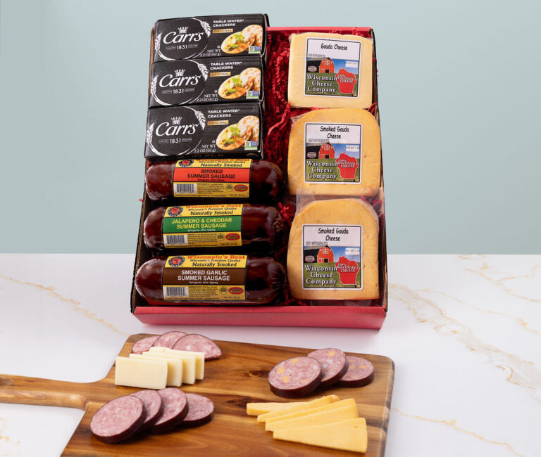 Big Deluxe Elite Gouda Cheese, Sausage & Cracker Gift Box Gallery Image