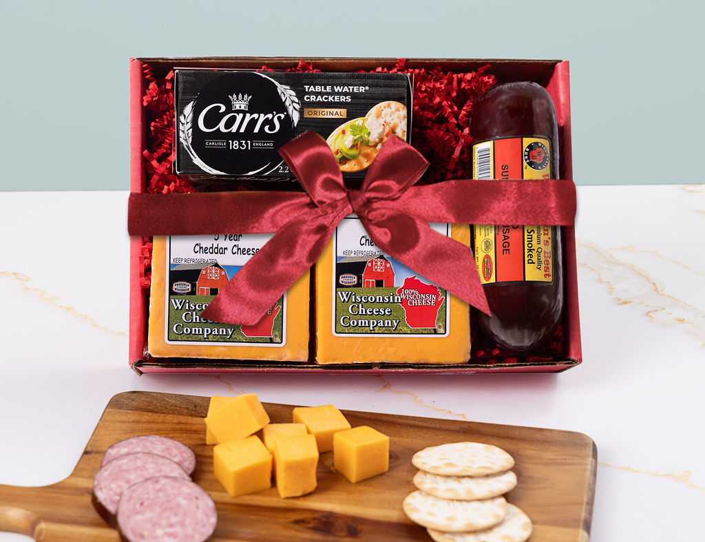 Deluxe Elite Aged Cheddar Cheese, Sausage & Cracker Gift Box