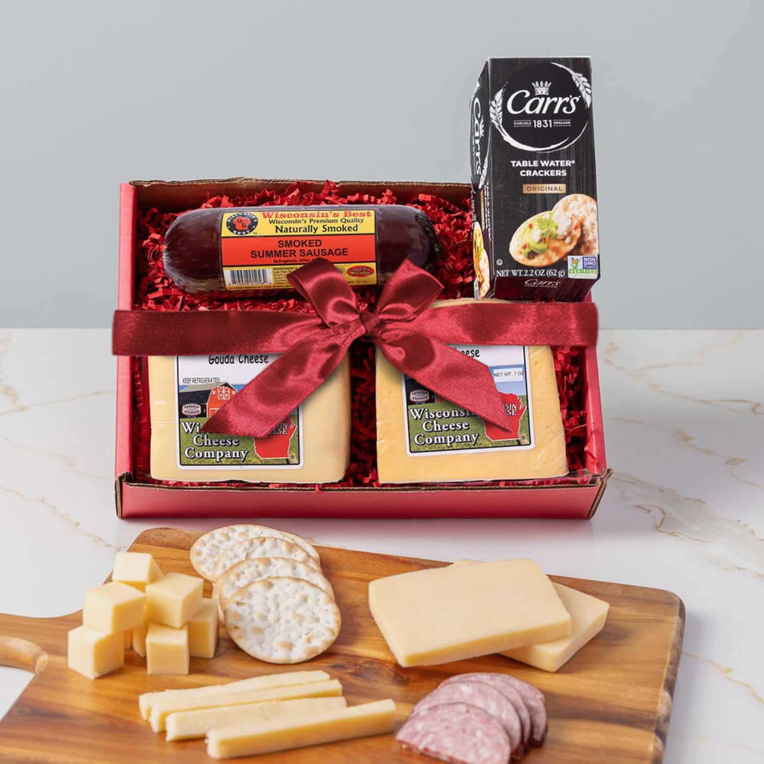 Deluxe Specialty Gouda Cheese, Sausage & Cracker Gift Box
