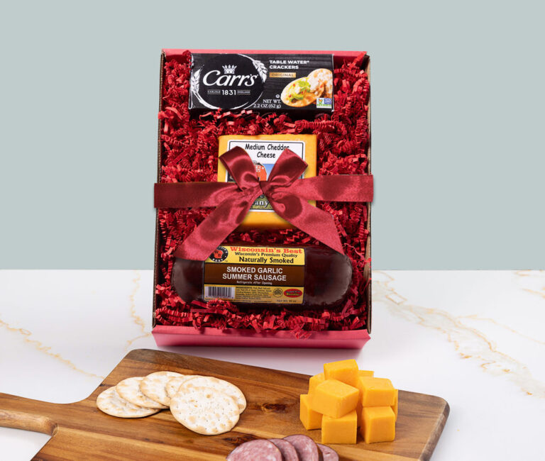 Medium Cheddar Cheese, Sausage & Cracker Gift Box