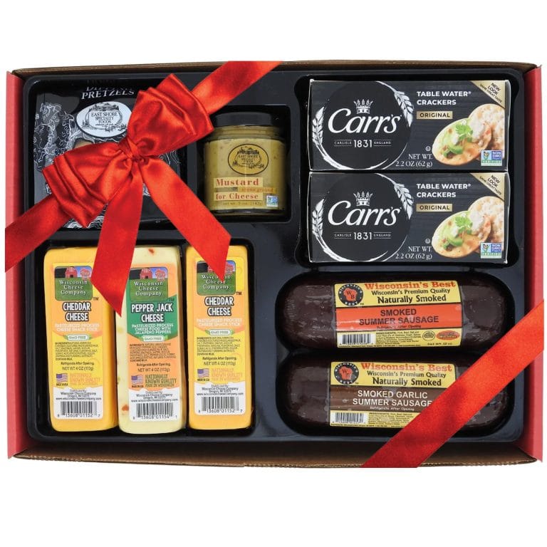 Deluxe Classic Cheese, Sausage, Cracker and Gourmet Dipping Gift Box Gallery Image